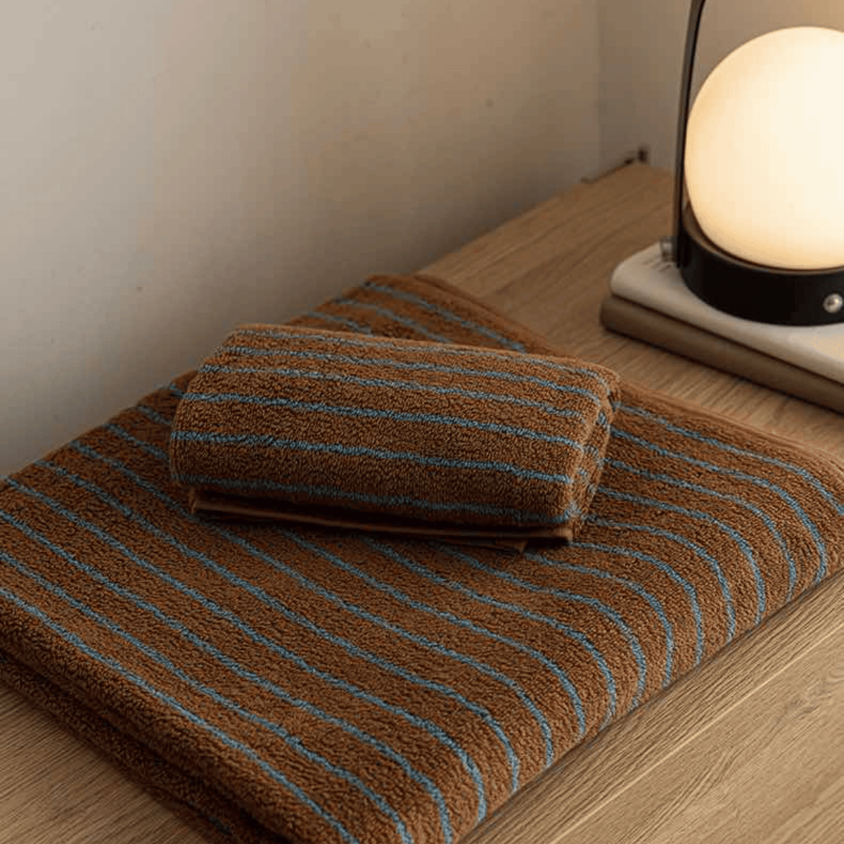 Handdoek Katoen Gestreept Roest Turquoise Gezichts Badhanddoek 100% Natuurlijk Klassiek Retro Design Badkamer | Sulvida