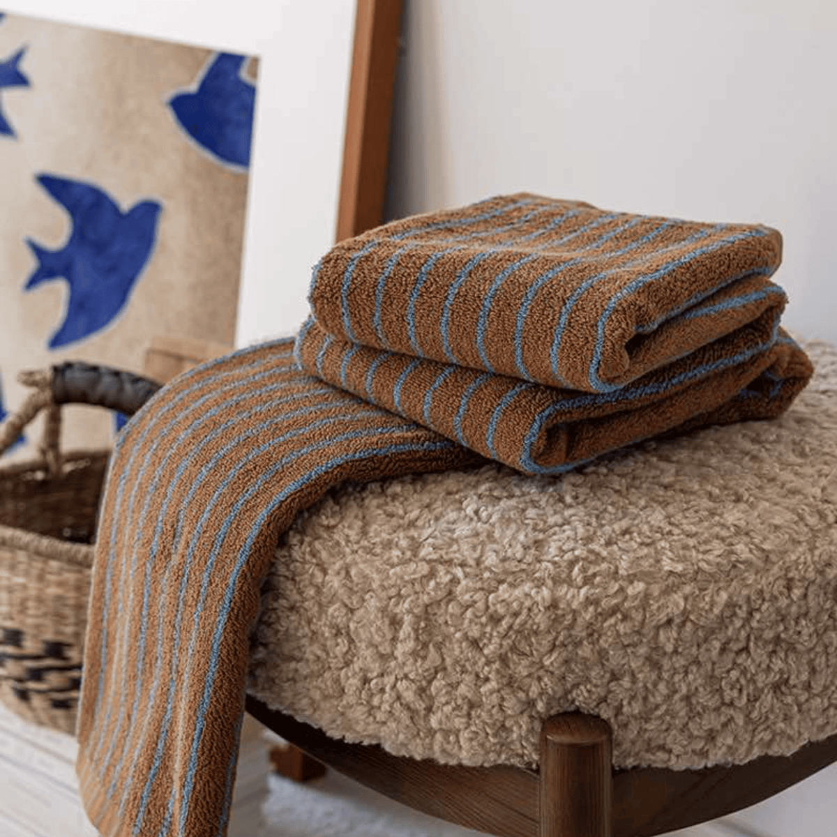 Handdoek Katoen Gestreept Roest Turquoise Gezichts Badhanddoek 100% Natuurlijk Klassiek Retro Design Badkamer | Sulvida