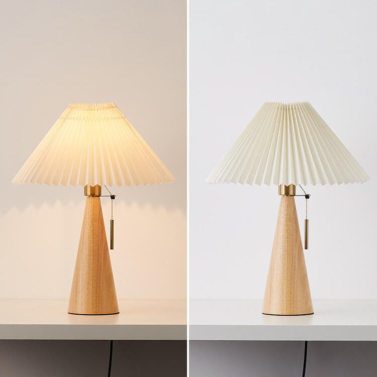 Japanse Tafellamp Hout met Plissékap Vintage LED E26 35×48cm Sfeerlicht Woonkamer Slaapkamer Nachtkastje | Sulvida