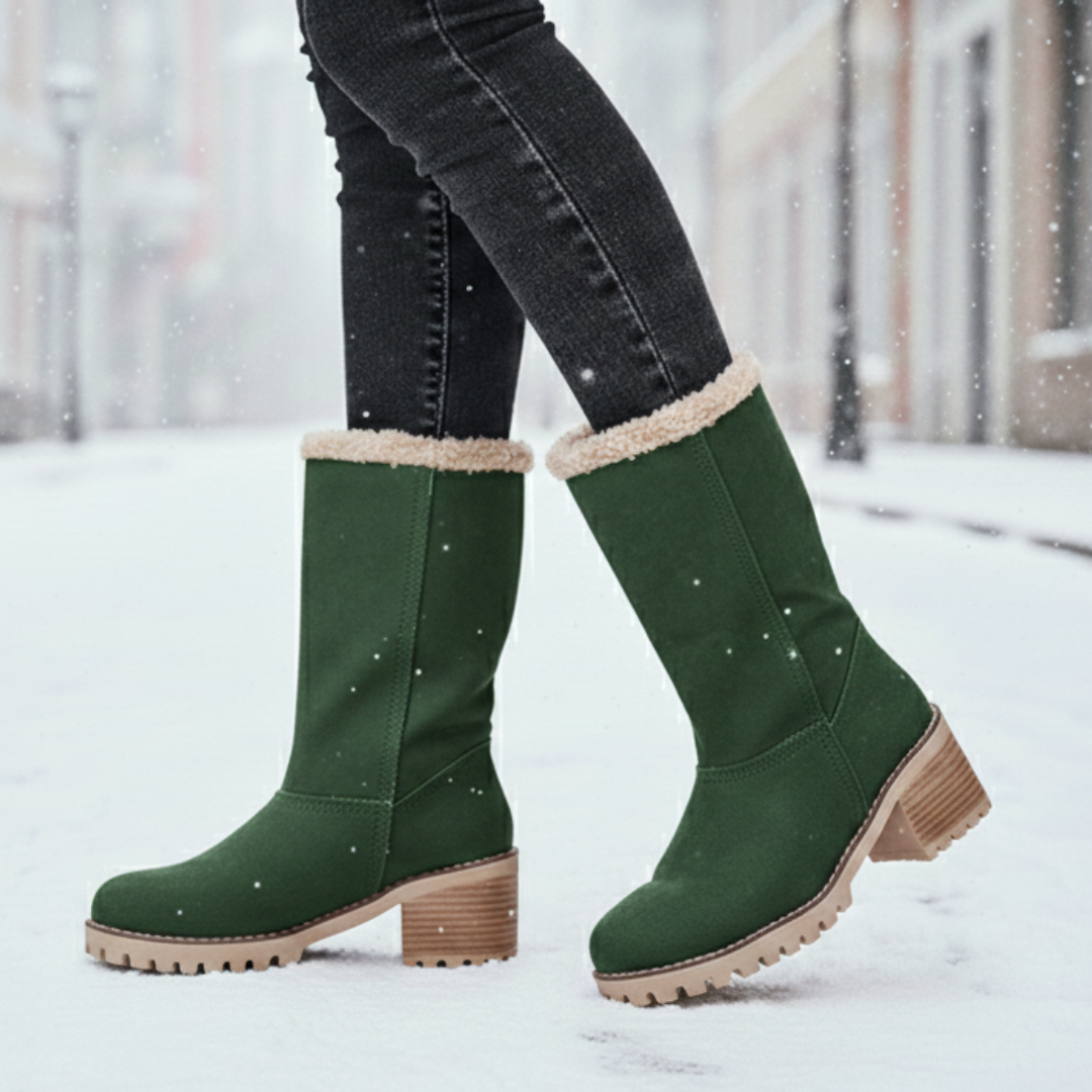 Gevoerde Winterlaarzen Dames Enkellaars Blokkhak Antislip Suède-Look Wandelen Warme Winterschoenen Outdoor | Sulvida