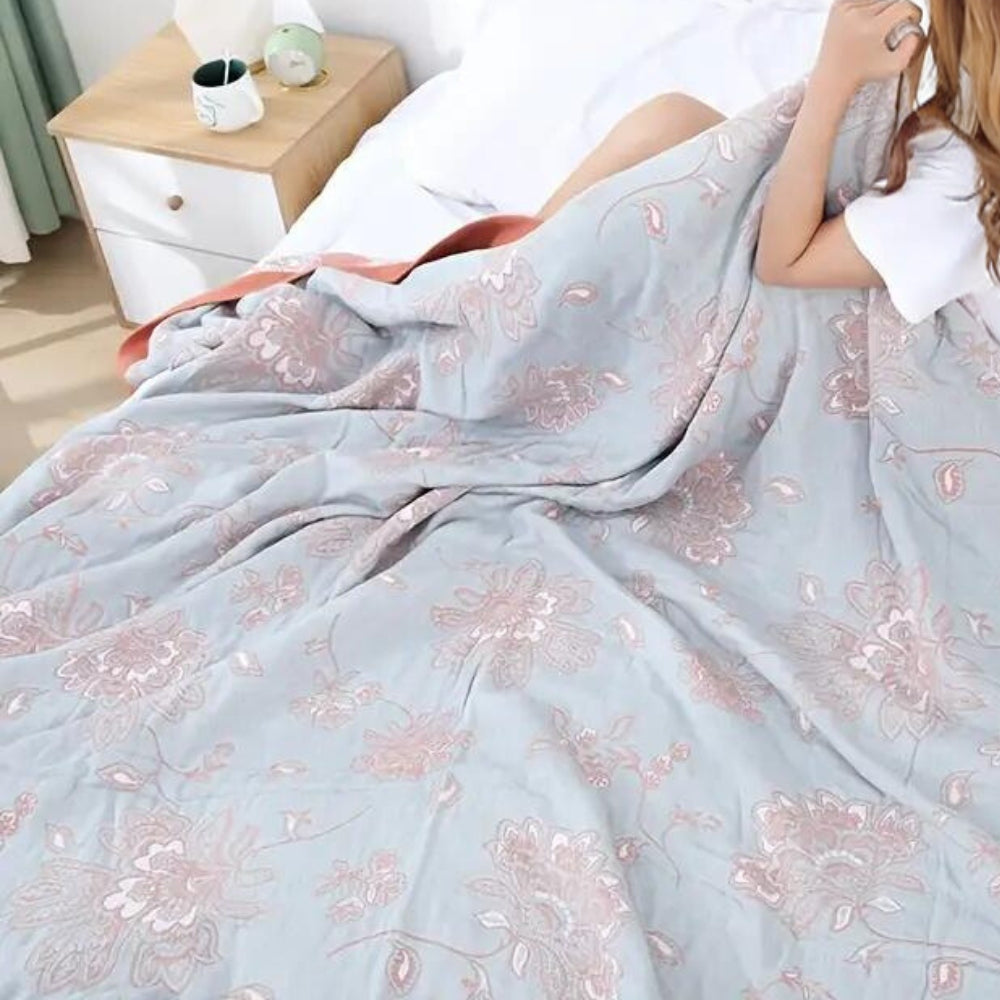 Katoenen Plaid met Bloemenmotief 5-laags Gauze Deken Lichtgewicht Muslin Bed Bank Sprei 150×200 200×230 | Sulvida