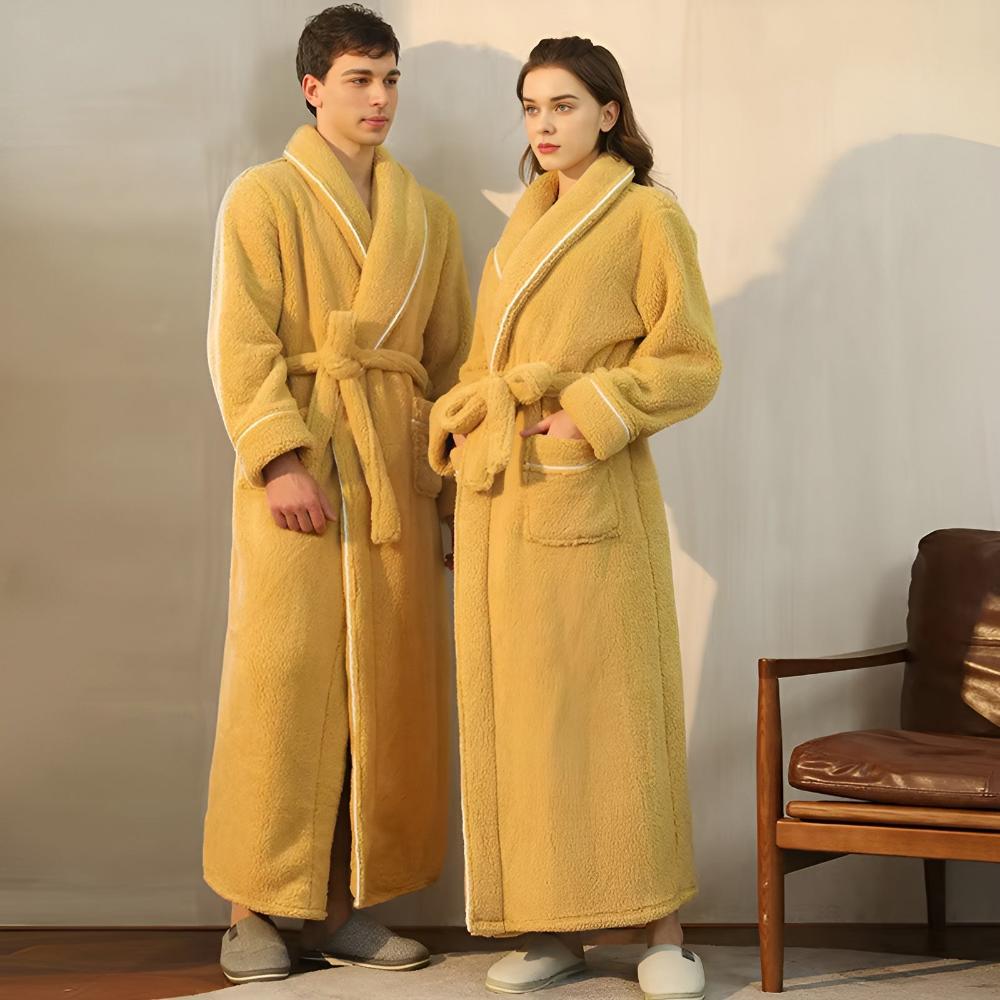 Sherpa Badjas Fluffy Fleece Ochtendjas Unisex Dames Heren Lange Badstofjas Huisjasje Loungewear Katoen | Sulvida
