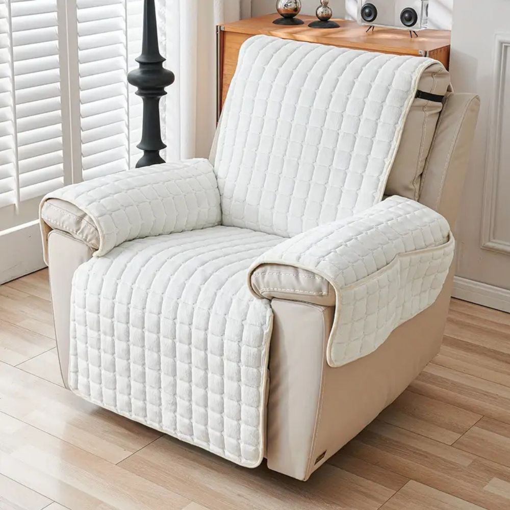 Gequilte Fauteuil-Hoes Microvezel met Zijvak Antislip Beschermhoes Huisdierbestendig Grijs Bruin Ivoor | Sulvida