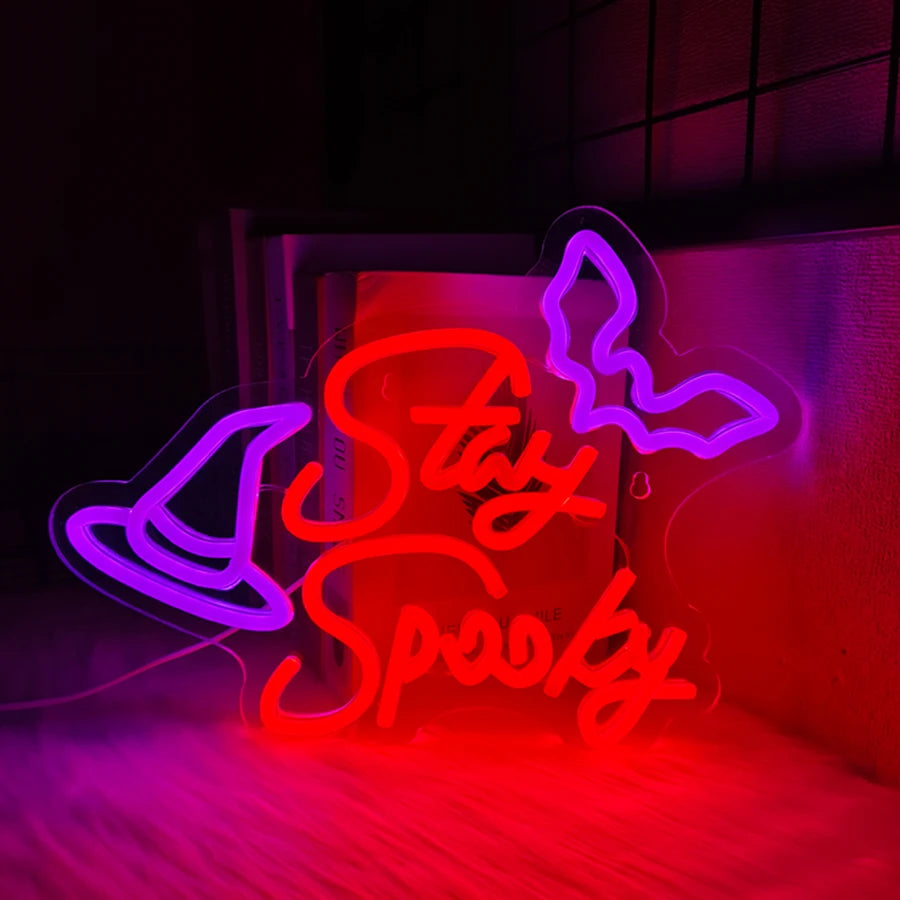 Neon Wandlamp Halloween LED Bord Vleermuis Tekst Glow Spookvol Sfeerverlichting Bar Gaming Decoratie Feest | Sulvida