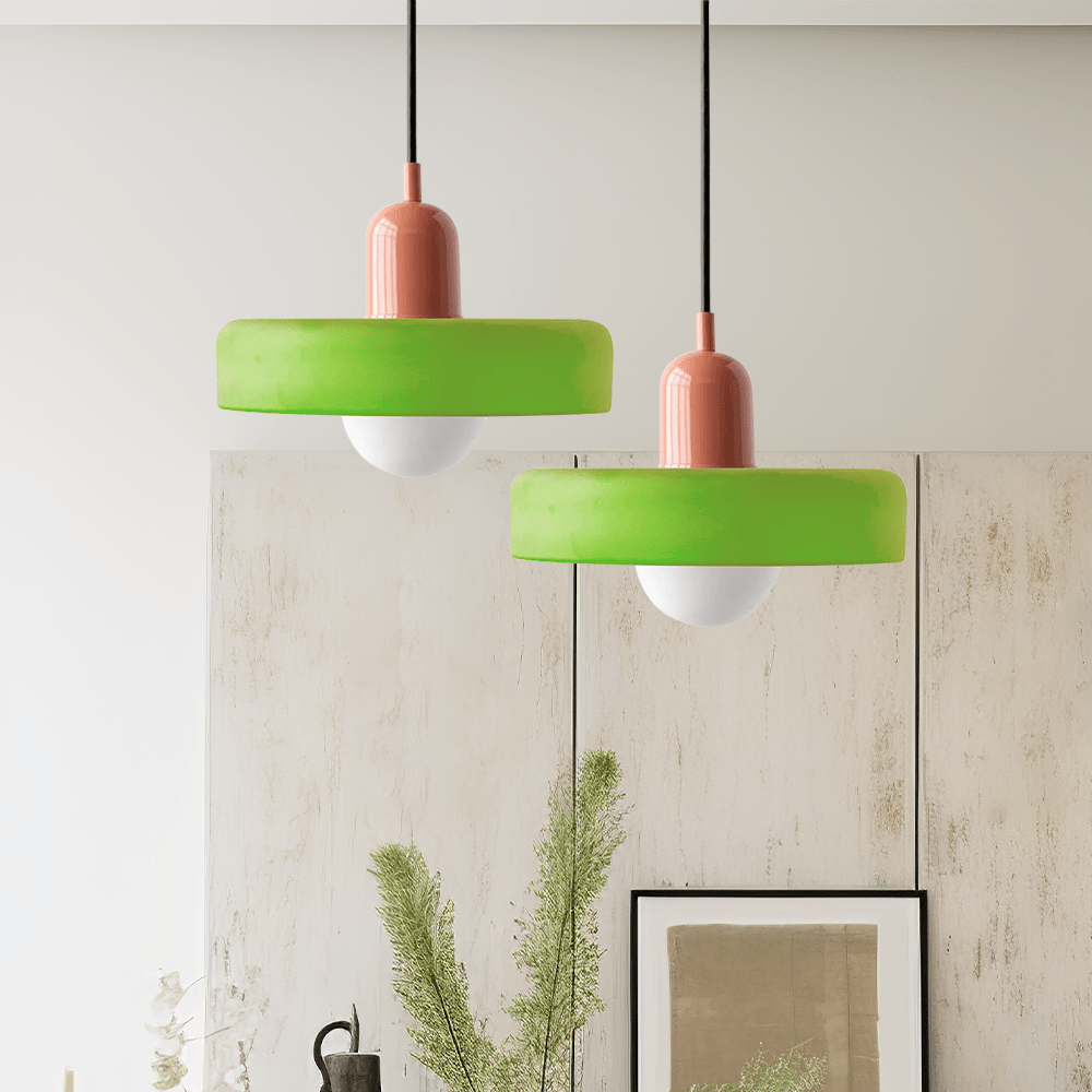 Glazen Hanglamp Rond Design Gekleurd Glas Ø25-35cm Groen Geel Wit Eettafel Woonkamer Eetkamer Decoratief | Sulvida