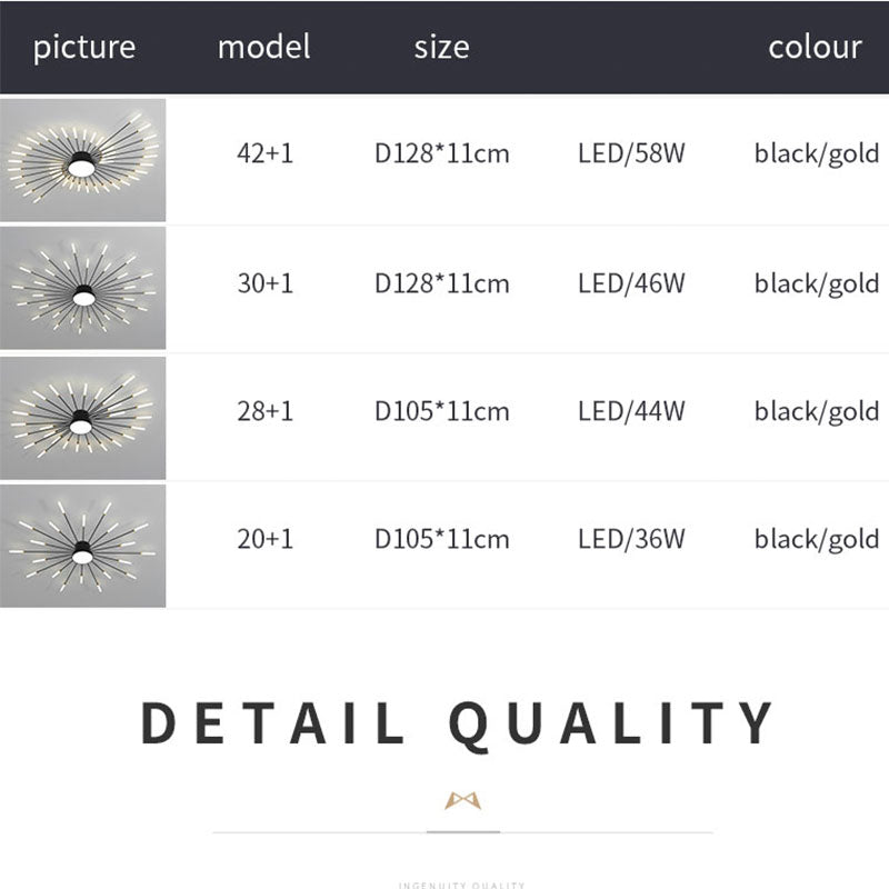 LED Plafondlamp Vuurwerk Metaal Acryl Zwart Goud Dimbaar Modern Design Woonkamer Slaapkamer Eetkamer Decoratief | Sulvida