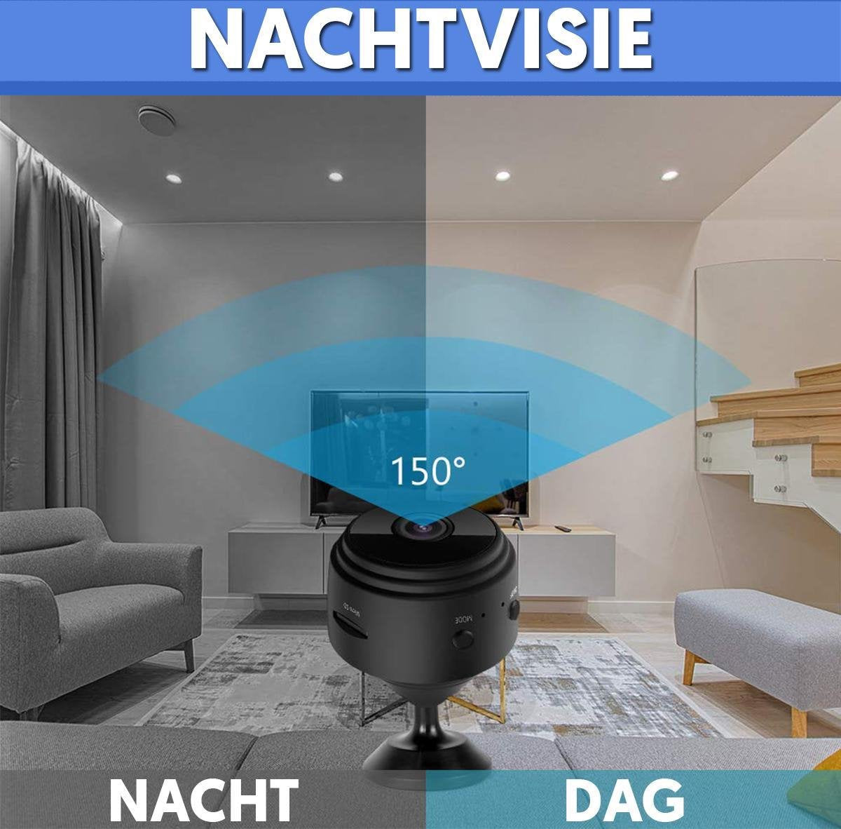 Draadloze Mini Beveiligingscamera HD 1080P WiFi 150° Kijkhoek Nachtzicht Compacte Bewakingscamera Binnen | Sulvida