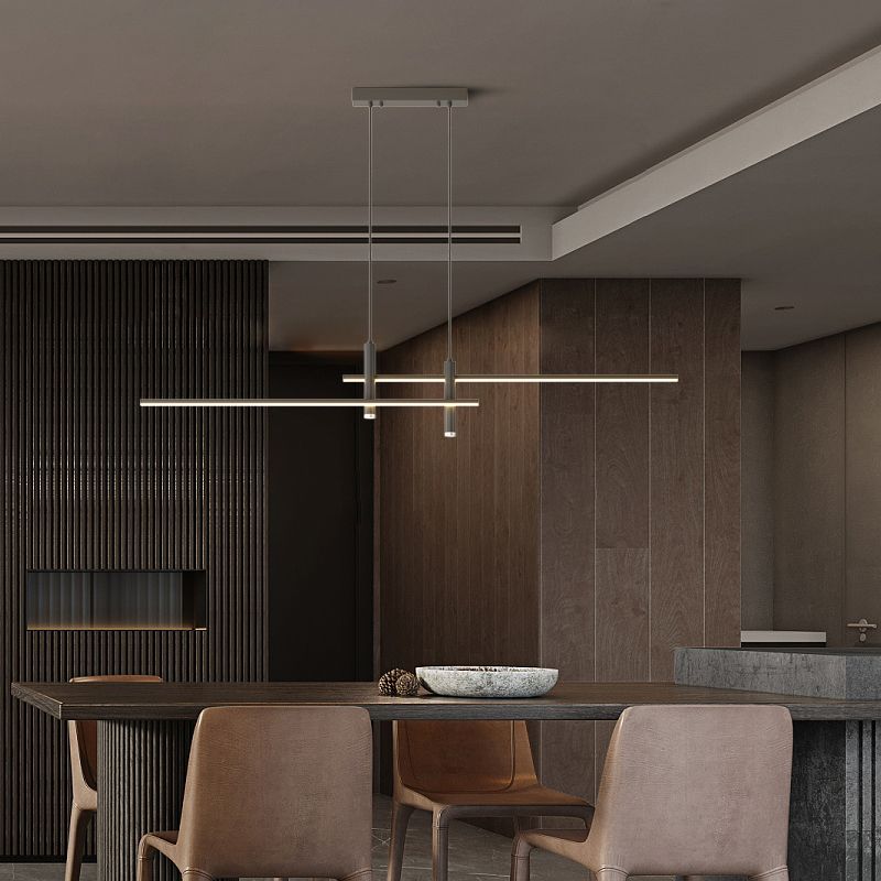 Lineaire Hanglamp Metaal Zwart of Goud Eetkamer Keuken Spotverlichting Modern Design LED Verstelbaar | Sulvida