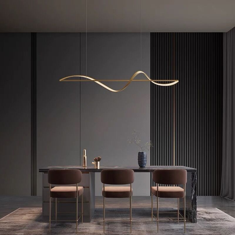 Hanglamp Golfvorm Metaal Messing & Zwart Dimbaar LED Slaapkamer Woonkamer Minimalistische Verlichting | Sulvida