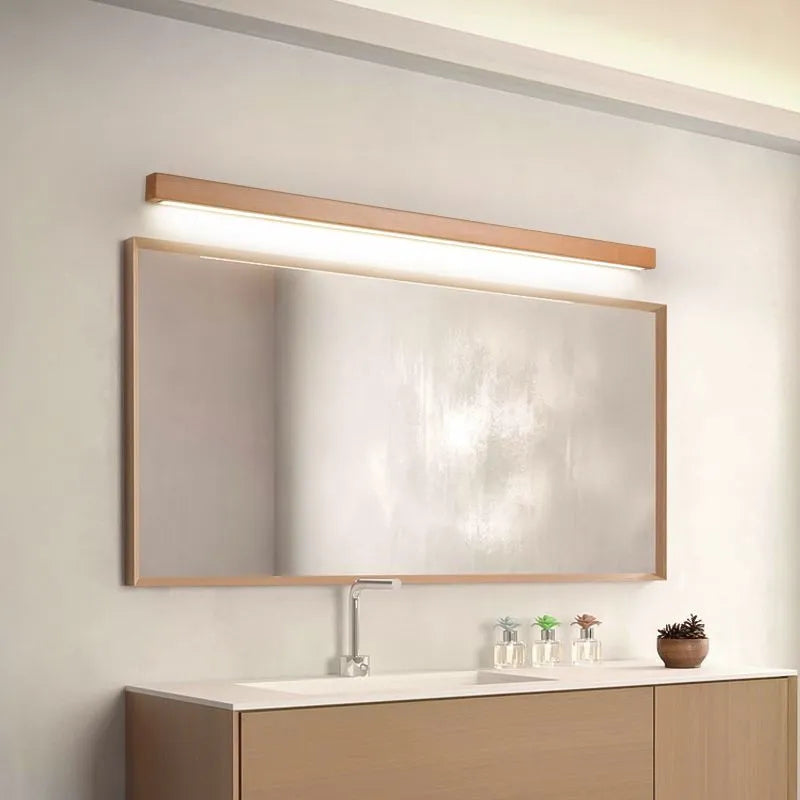 Moderne Wandlamp Hout met Acryl Spiegelverlichting voor Badkamer Slaapkamer Woonkamer Design 60 tot 120 cm | Sulvida