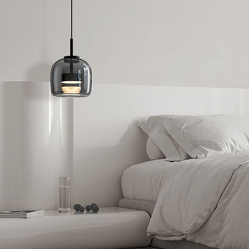 Rookgrijze glazen hanglamp met dimfunctie voor woonkamer eetkamer en slaapkamer industriële sfeerverlichting | Sulvida