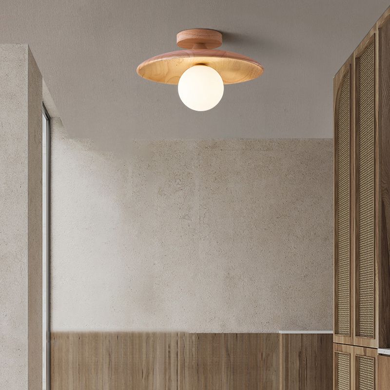 Houten Plafondlamp met Glazen Kap 18cm 28cm G9 Fitting Scandinavisch Natuurlijk Hout Design Keuken Gang Hal | Sulvida