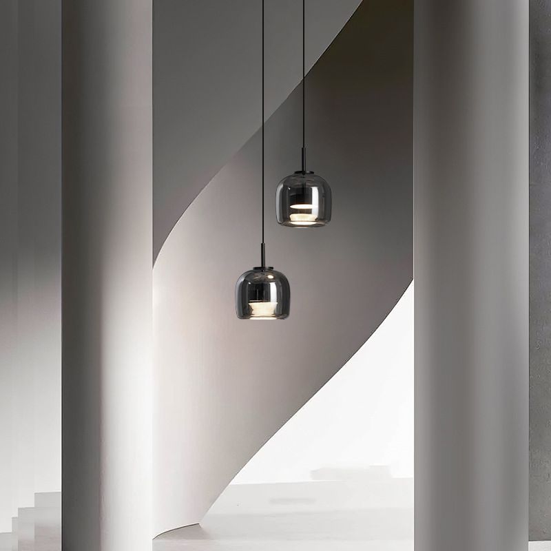 Rookgrijze glazen hanglamp met dimfunctie voor woonkamer eetkamer en slaapkamer industriële sfeerverlichting | Sulvida