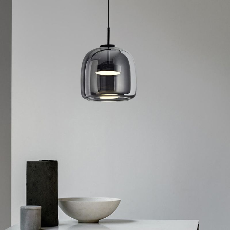 Rookgrijze glazen hanglamp met dimfunctie voor woonkamer eetkamer en slaapkamer industriële sfeerverlichting | Sulvida