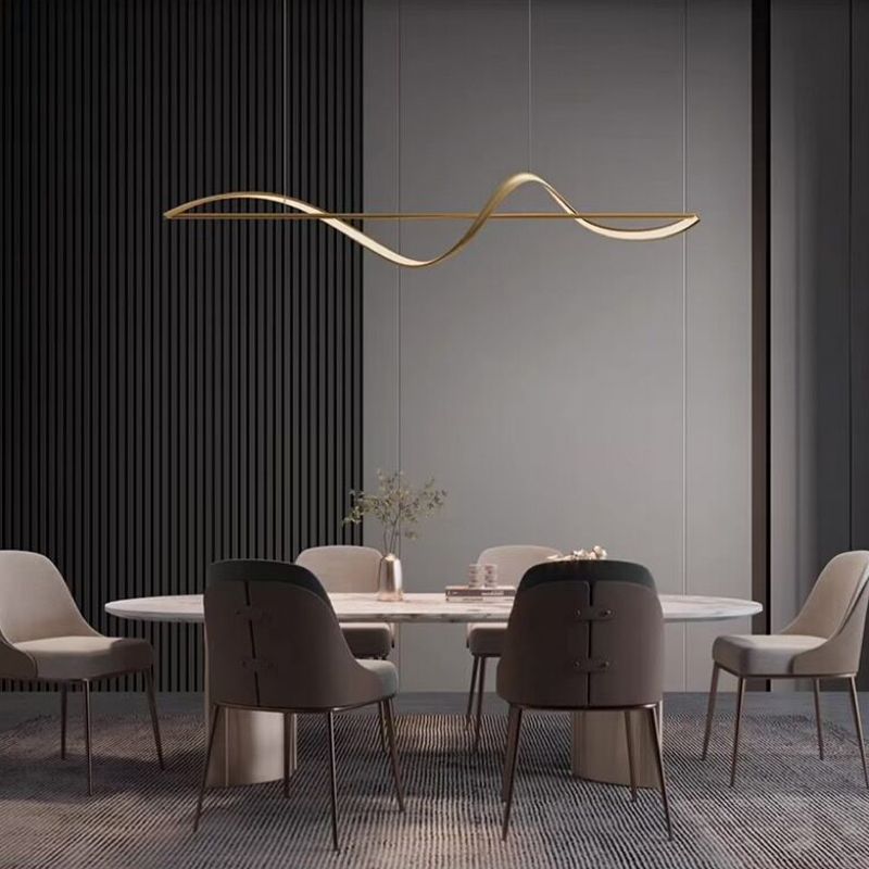 Hanglamp Golfvorm Metaal Messing & Zwart Dimbaar LED Slaapkamer Woonkamer Minimalistische Verlichting | Sulvida