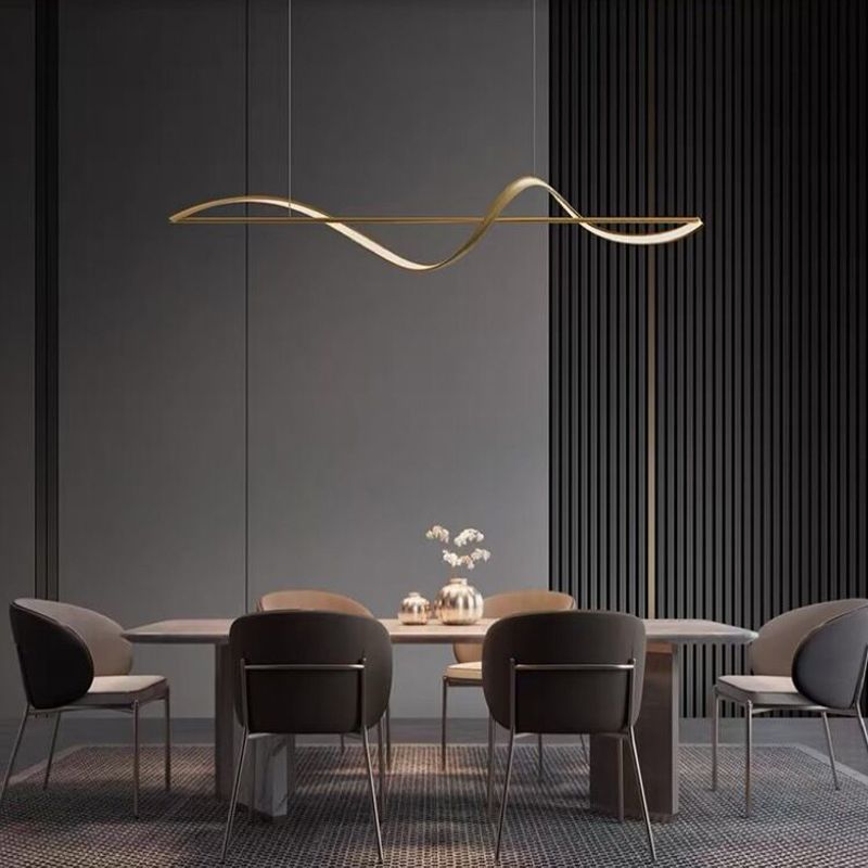 Hanglamp Golfvorm Metaal Messing & Zwart Dimbaar LED Slaapkamer Woonkamer Minimalistische Verlichting | Sulvida