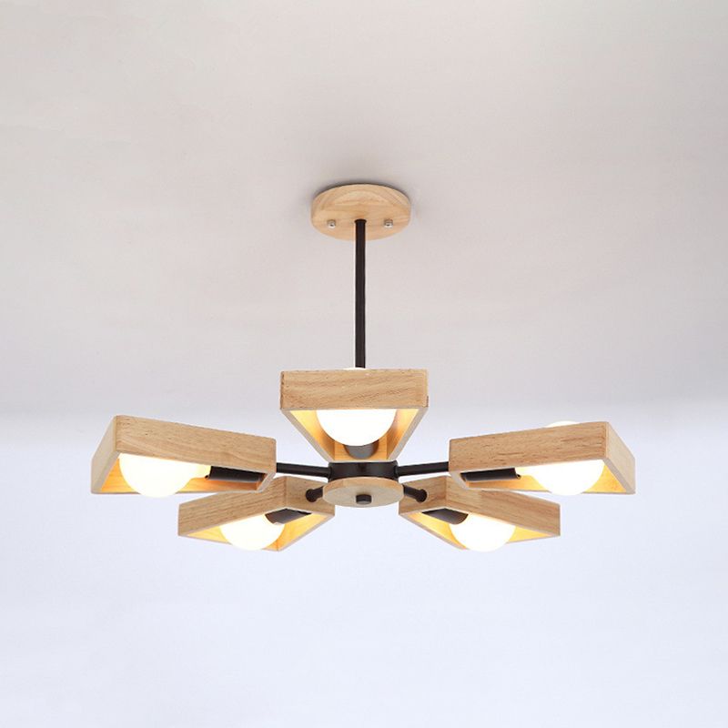 Geometrische Houten Sputnik Kroonluchter Modern Design Zwart Wit Massief Hout Metaal 3 5 6 8 Lichtpunten Eetkamer Lamp | Sulvida