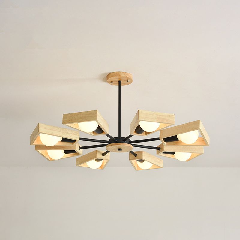 Geometrische Houten Sputnik Kroonluchter Modern Design Zwart Wit Massief Hout Metaal 3 5 6 8 Lichtpunten Eetkamer Lamp | Sulvida