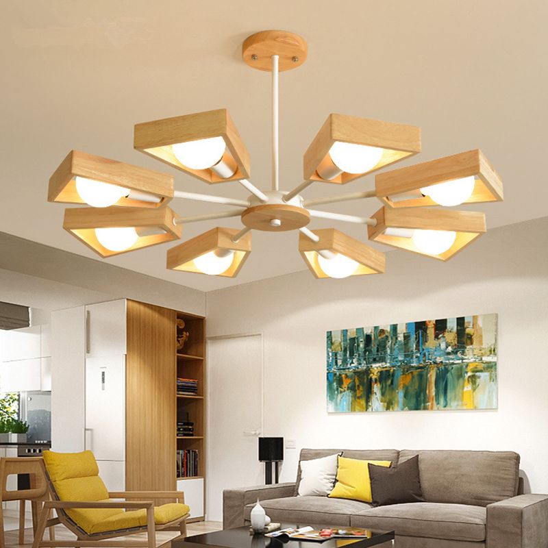 Geometrische Houten Sputnik Kroonluchter Modern Design Zwart Wit Massief Hout Metaal 3 5 6 8 Lichtpunten Eetkamer Lamp | Sulvida