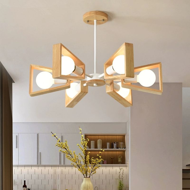 Geometrische Houten Sputnik Kroonluchter Modern Design Zwart Wit Massief Hout Metaal 3 5 6 8 Lichtpunten Eetkamer Lamp | Sulvida