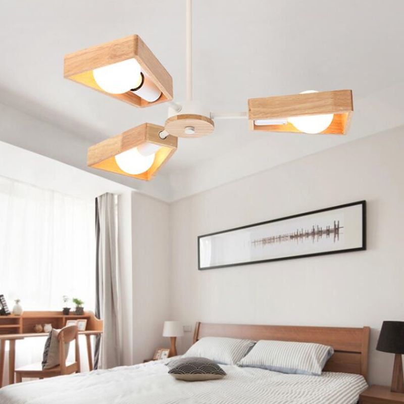 Geometrische Houten Sputnik Kroonluchter Modern Design Zwart Wit Massief Hout Metaal 3 5 6 8 Lichtpunten Eetkamer Lamp | Sulvida