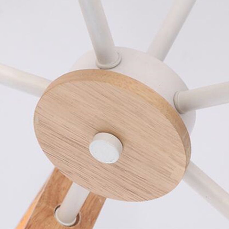 Geometrische Houten Sputnik Kroonluchter Modern Design Zwart Wit Massief Hout Metaal 3 5 6 8 Lichtpunten Eetkamer Lamp | Sulvida