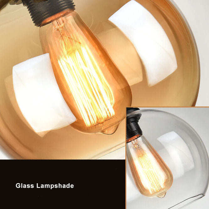 Vintage hanglamp met glazen kap metaal en touw rond 1-lichtpunt E26 woonkamer eetkamer industrieel sfeerlicht | Sulvida