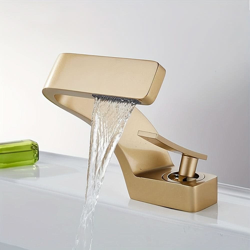 Robinet de salle de bains moderne à effet cascade en acier inoxydable, avec large bec, noir, chromé, doré, mitigeur de lavabo | Sulvida