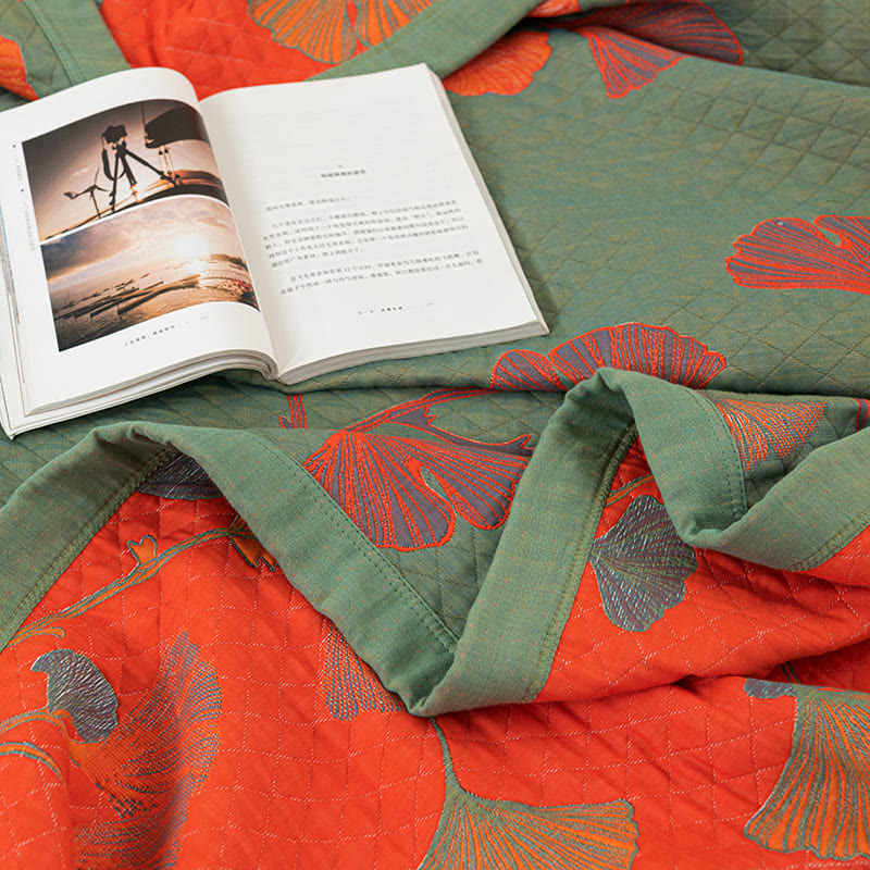Omkeerbaar Quilt Dekbed met Ginkgo Blad Patroon 100% Katoen Zacht Ademend Tweezijdig Beddengoed voor Alle Seizoenen Slaapkamer | Sulvida