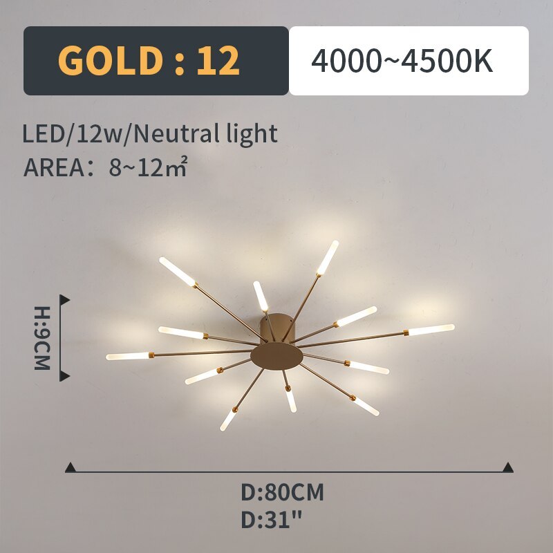 Plafondlamp vuurwerk-design zwart goud LED metaal acryl flush mount woonkamer slaapkamer modern luxe | Sulvida