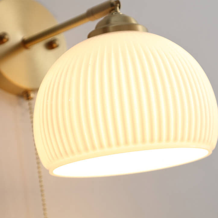 Wandlamp Gesatineerd Wit Glas Messing Trekschakelaar Moderne Slaapkamerverlichting Nordic Gestreept Design | Sulvida