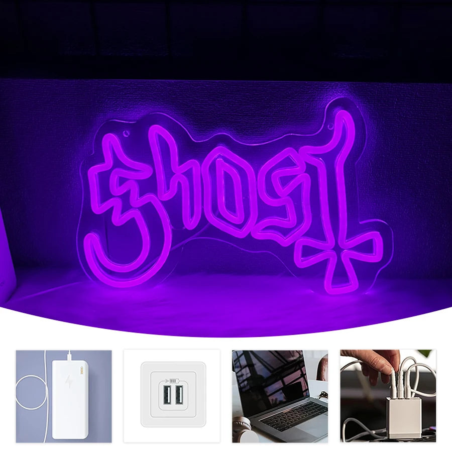 Neon Wandlamp Halloween LED Bord Vleermuis Tekst Glow Spookvol Sfeerverlichting Bar Gaming Decoratie Feest | Sulvida