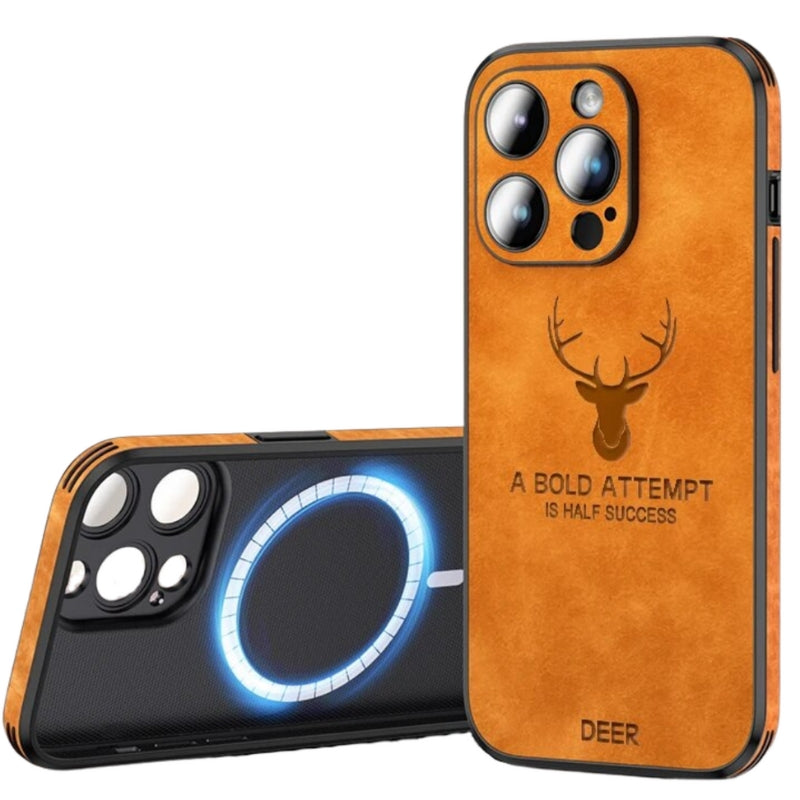 Lederen iPhone hoesje in wildleder met verhoogde kamerarand stofdempende bescherming en duurzame afwerking | Sulvida