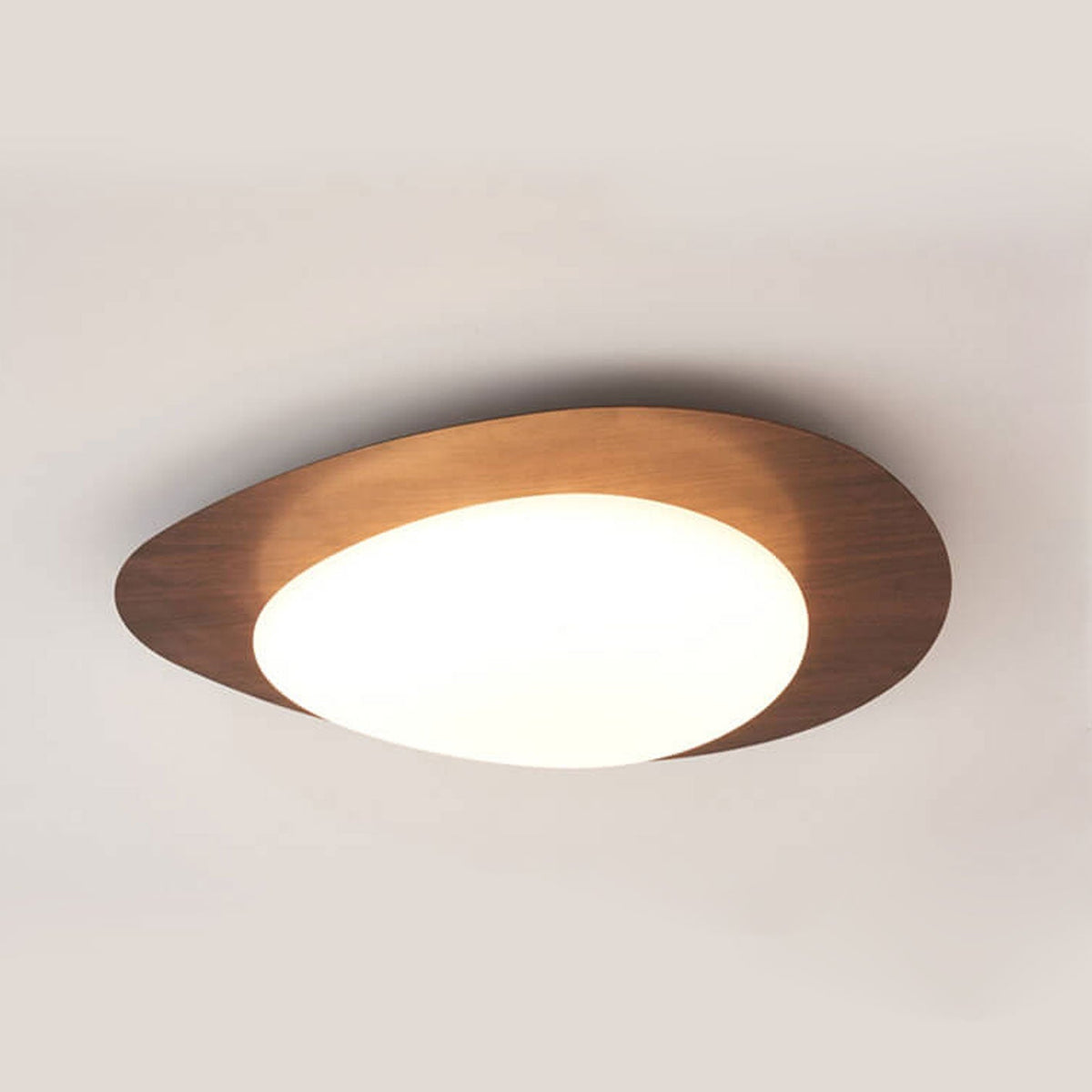 LED plafondlamp met houtafwerking ovaal Scandinavisch design dimbaar warm neutraal koel licht woonkamer | Sulvida