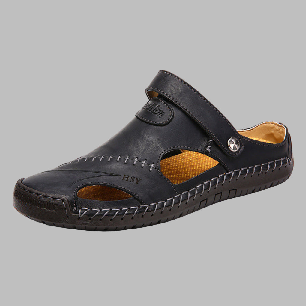 Leren sandalen heren platte zool antislip comfortabel zomer strand vakantie casual sandaal bruin zwart beige | Sulvida