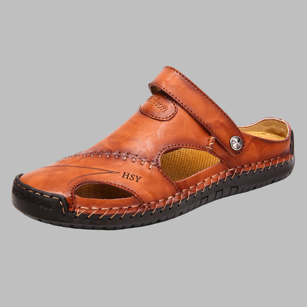 Leren sandalen heren platte zool antislip comfortabel zomer strand vakantie casual sandaal bruin zwart beige | Sulvida