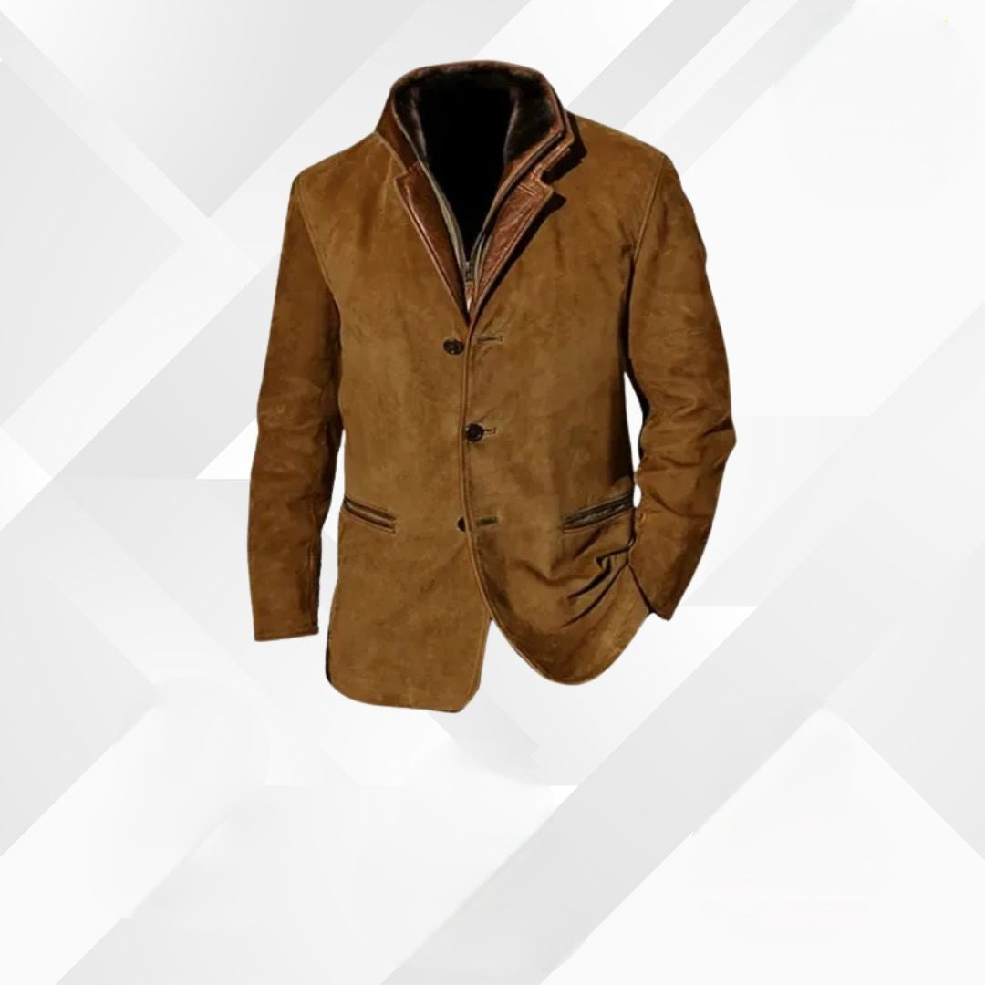 Wildleren Blazer Heren Herfst Bruin Zwart Blauw Khaki Reverskraag Tweeknops Casual Elegant Najaarscollectie | Sulvida