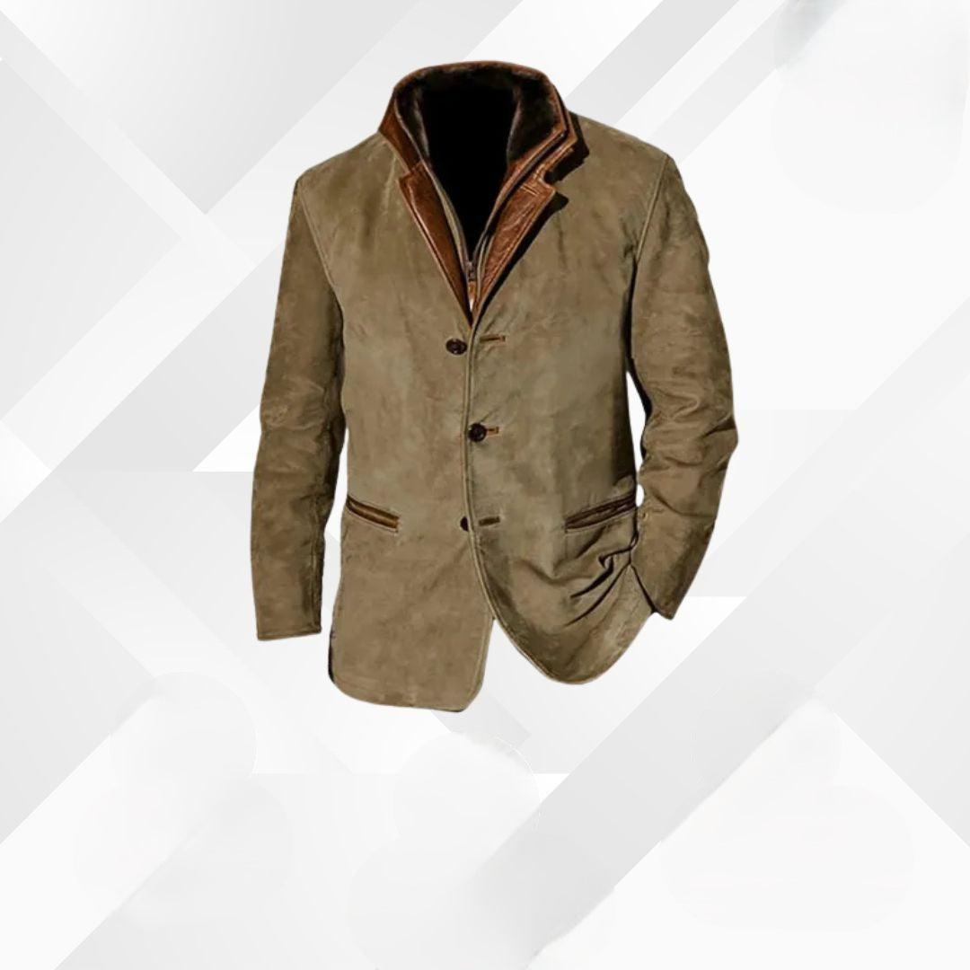 Wildleren Blazer Heren Herfst Bruin Zwart Blauw Khaki Reverskraag Tweeknops Casual Elegant Najaarscollectie | Sulvida