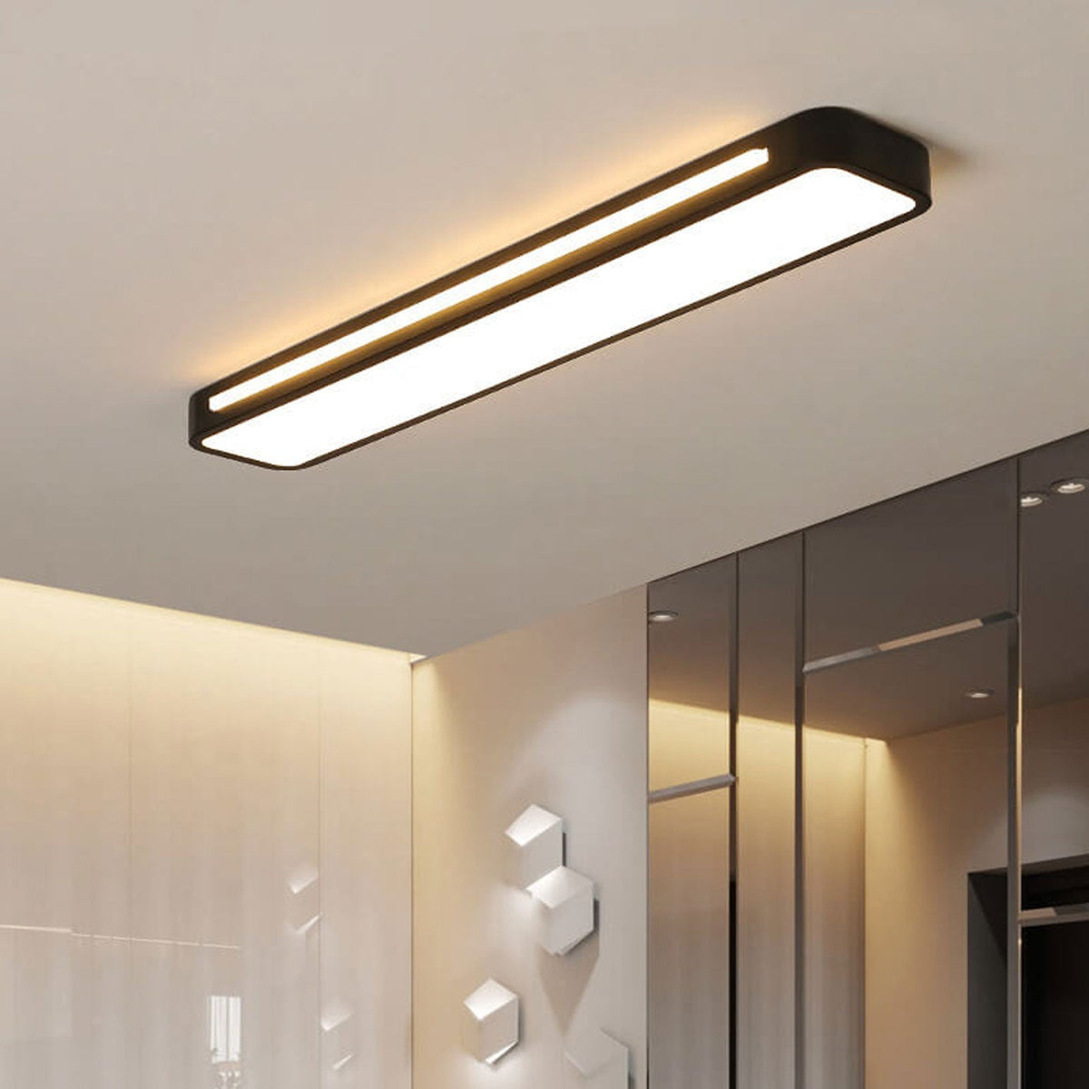 Langwerpige LED-plafondlamp voor hal en woonkamer minimalistische stijl zwart wit moderne verlichting | Sulvida