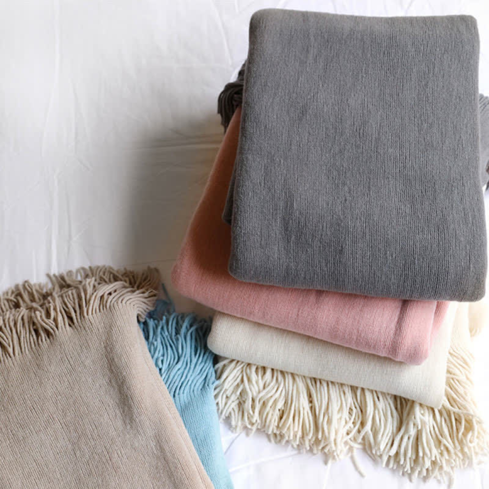 Gebreide Plaid met Kwastjes Taupe Bruin Grijs Woonkamer Slaapkamer Woonplaid Groot Formaat Acryl Deken | Sulvida