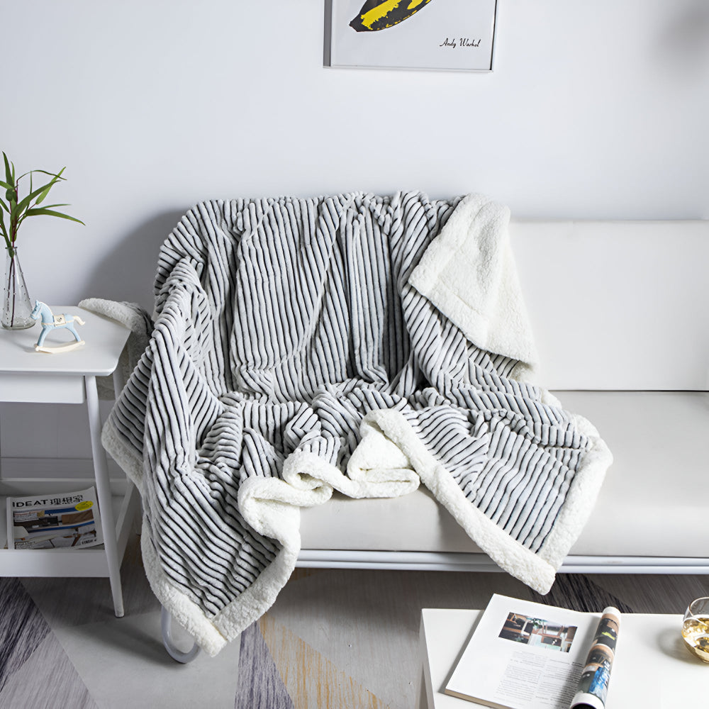 Dubbelzijdige Sherpa Plaid Gestreept met Fleece – Zacht Warm Dekbed voor Bank Bed Sofa Woonkamer en Lounge | Sulvida