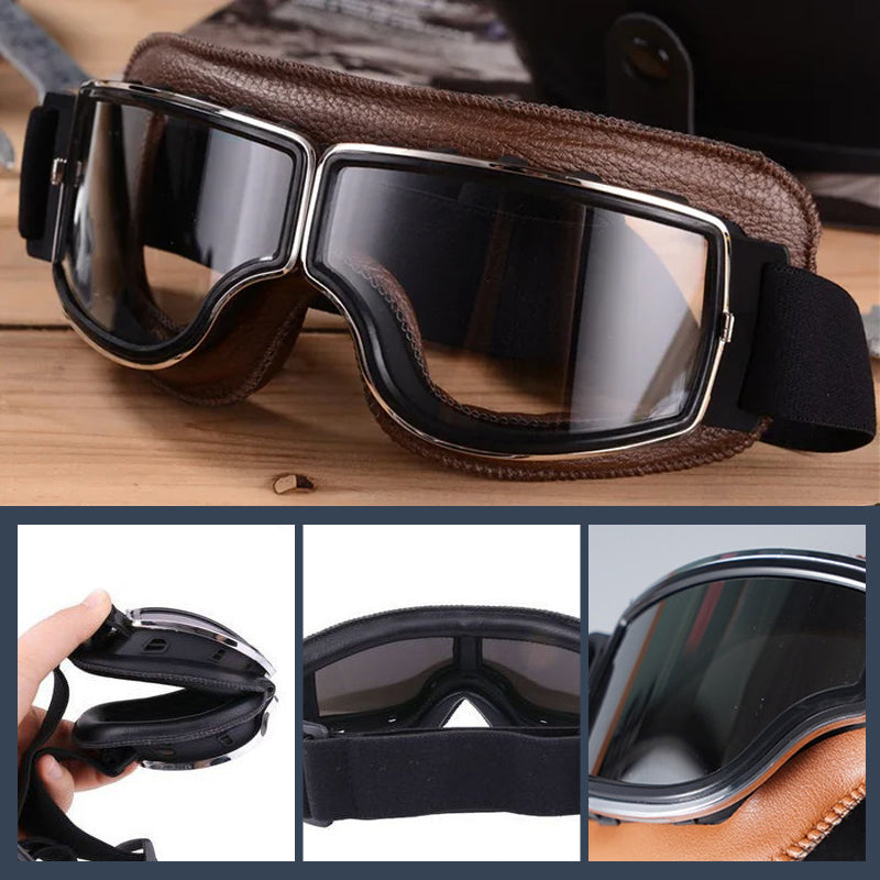 Motorgoggles Leer Vintage Aviator Over Bril Motorrijden Ski Bescherming UV Windscherm Verstelbaar Retro | Sulvida