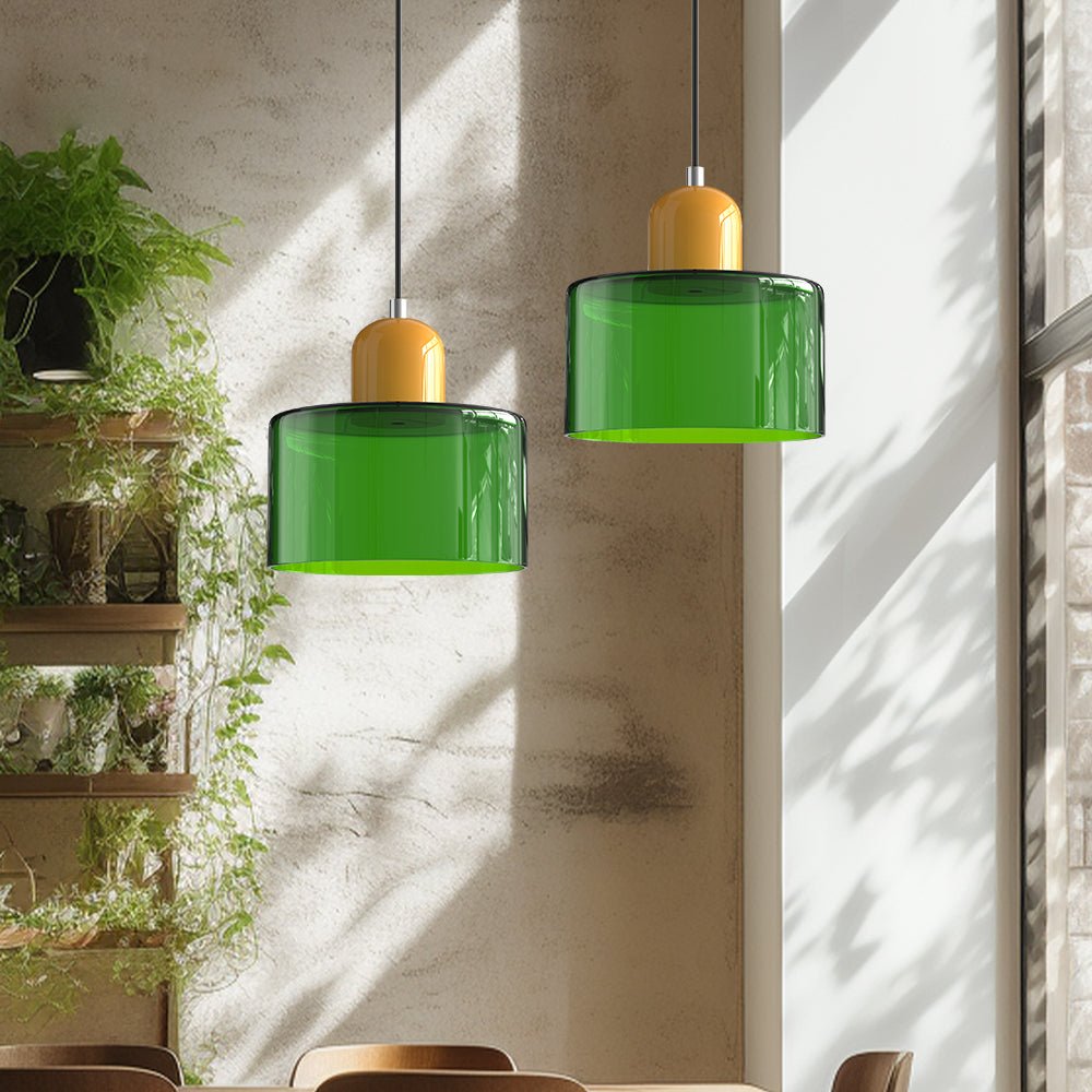 Glazen Hanglamp Bauhaus Stijl E27 Fitting Gekleurde Kap Eetkamer Interieur Designverlichting Woonkamer | Sulvida