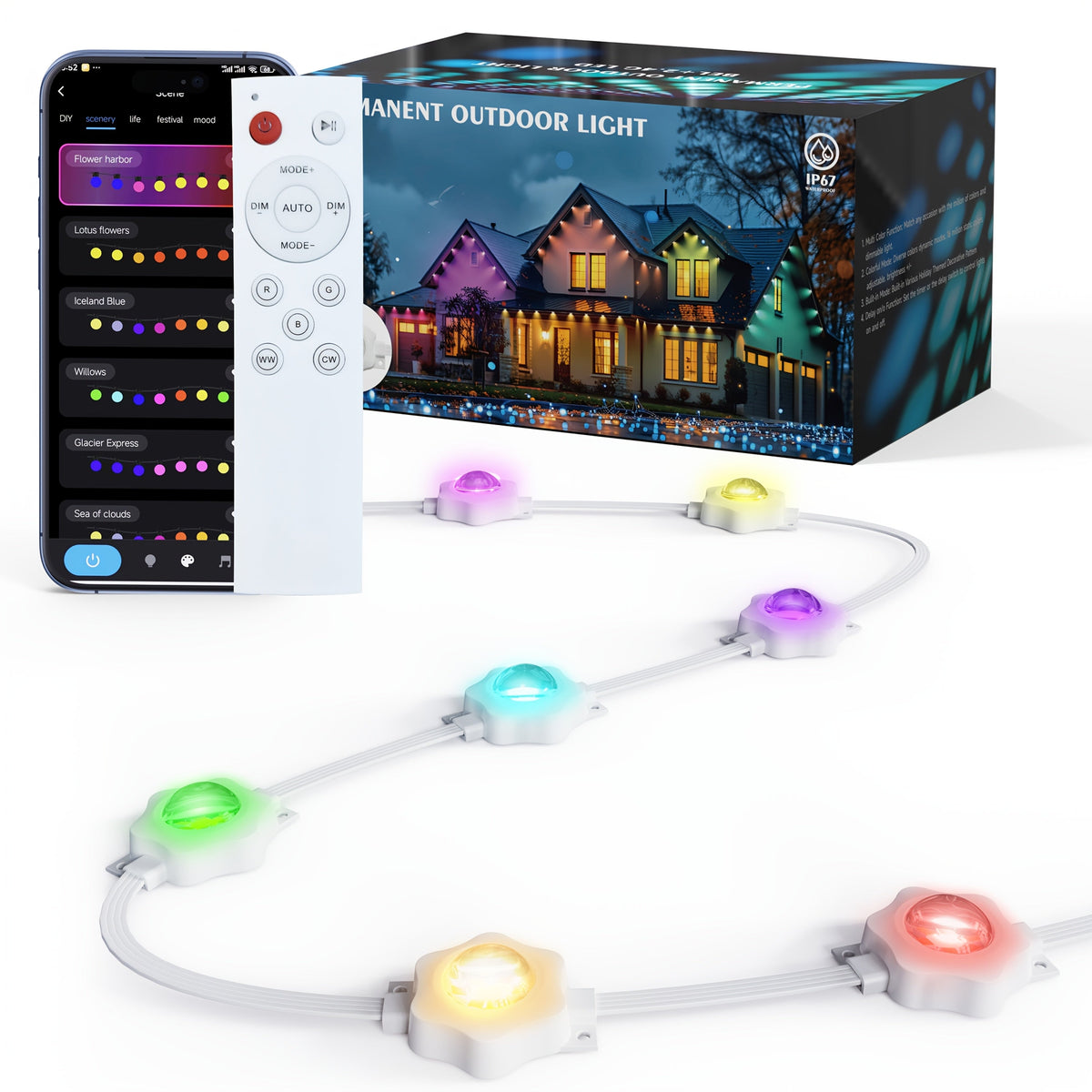 Slimme Dakrandverlichting LED 15m 30m App Bediening Multicolor Buitenverlichting Feestdagen Tuin Decoratie | Sulvida