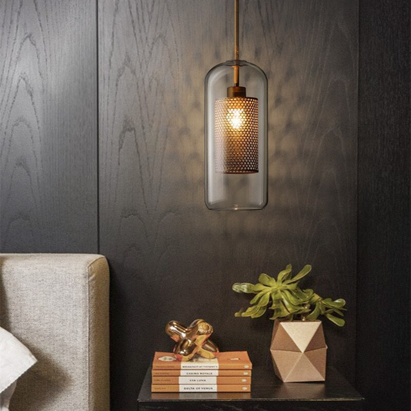 Glazen Hanglamp Bol Goud Cilinder Design Verlichting Woonkamer Eetkamer Slaapkamer Moderne Plafondlamp | Sulvida