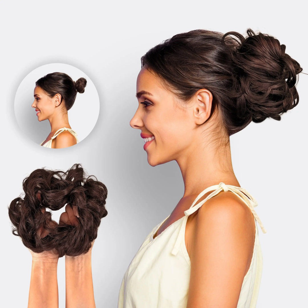 Haarelastiek met Synthetisch Haar Donkerbruin – Volume Scrunchie Messy Bun Haaraccessoire voor Kapsels | Sulvida
