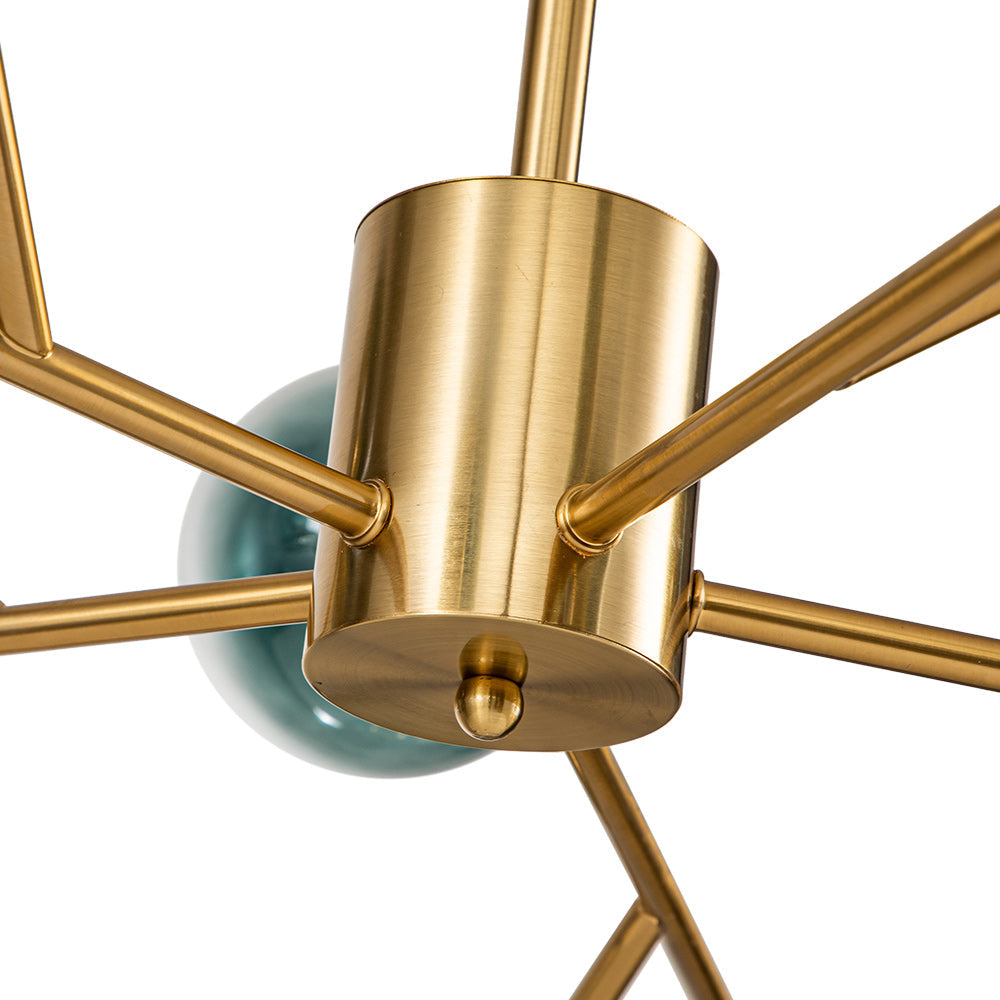 Hedendaagse kroonluchter 15 blauwe glazen bollen takkenontwerp zwart goud modern interieur verlichting | Sulvida