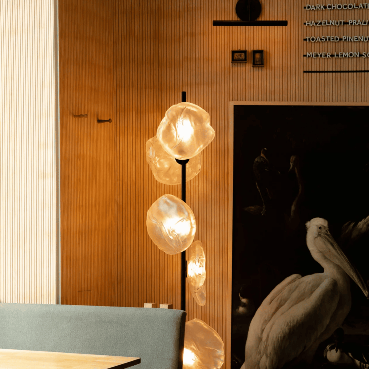 Glazen Vloerlamp Modern Design Goud Rookgrijs 6 Lampen LED Sculptuur Woonkamer Sfeervol Staande Lamp | Sulvida