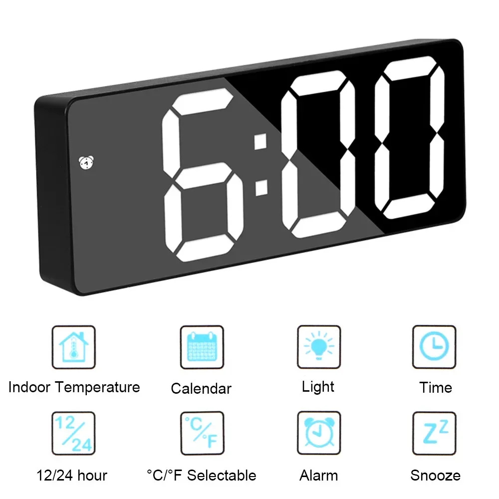 Digitale Wekker met LED Spiegel Display Tijd Datum Temperatuur Alarm Snooze Functie Slaapkamer Kantoor | Sulvida