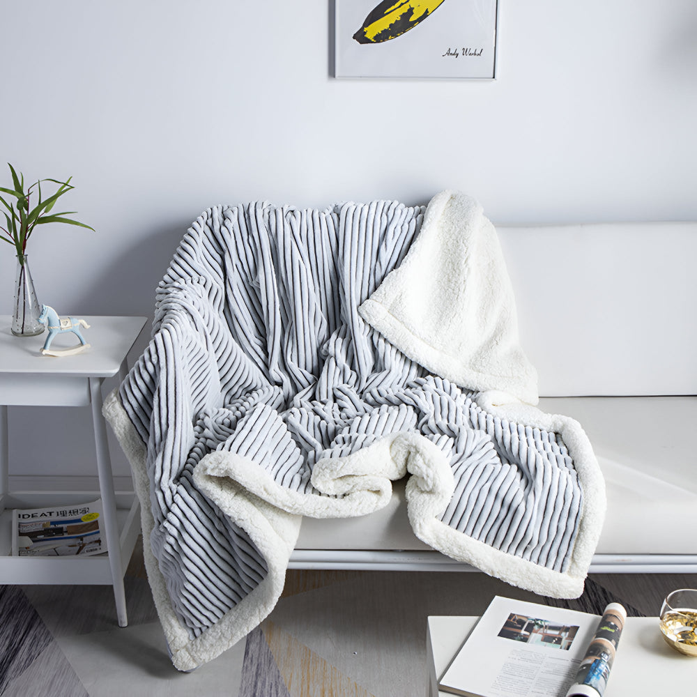 Dubbelzijdige Sherpa Plaid Gestreept met Fleece – Zacht Warm Dekbed voor Bank Bed Sofa Woonkamer en Lounge | Sulvida